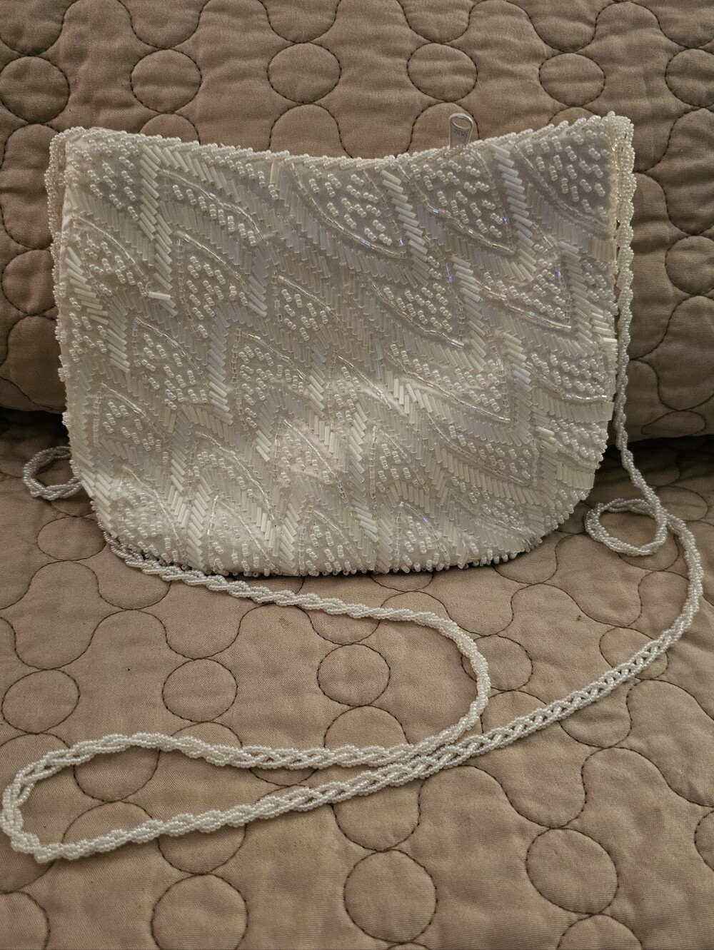 Beaded White Evening Crossbody Bag